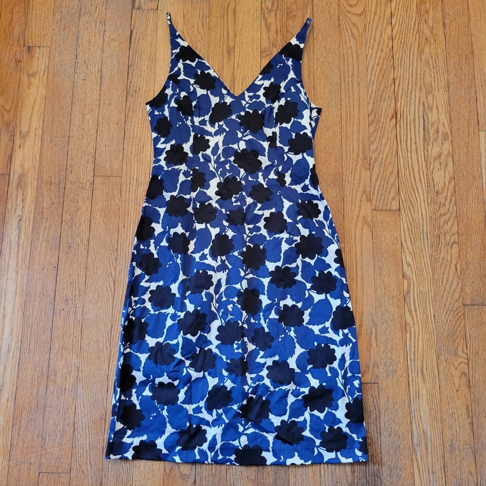 Helen Wang 8 Summer Sundress Blue Black Floral V Neck USA Coastal Beach Y2K